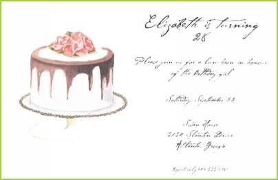 Cake with Chocolate and roses with gold glitter invitation by Stevie Streck